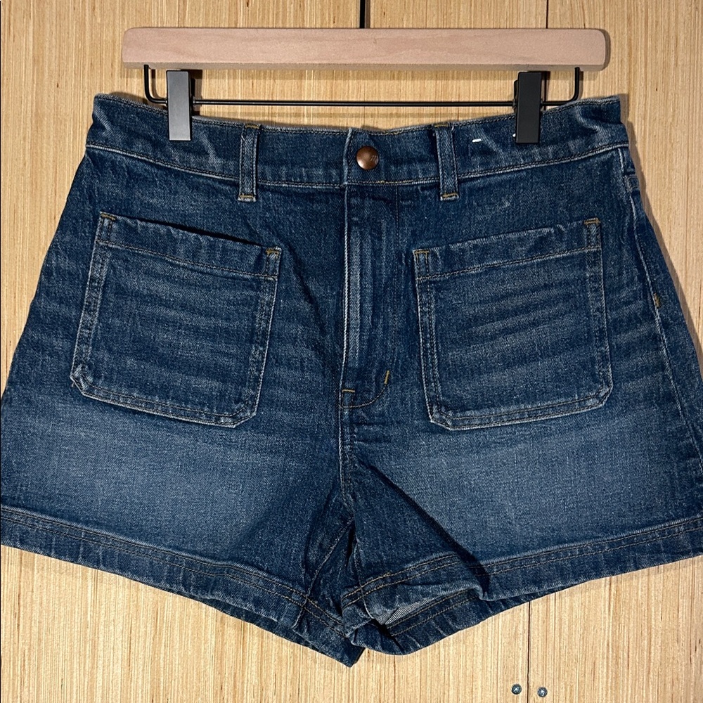 Madewell Dark Blue Denim Patch-Pocket High-Rise Shorts